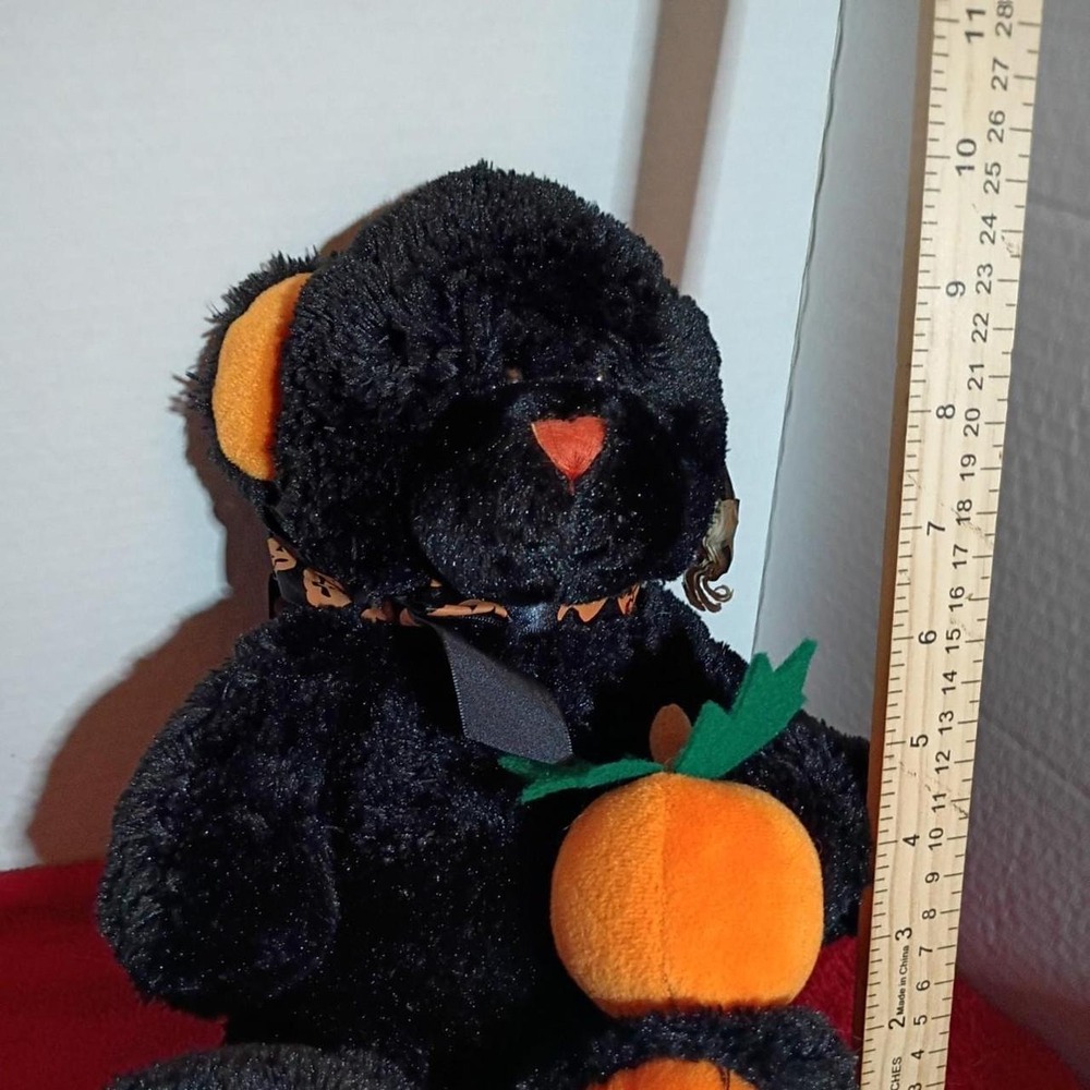 Snuggie Toy Halloween Black Teddy Bear Plush Pumpkin Spider Charm 10 Inch